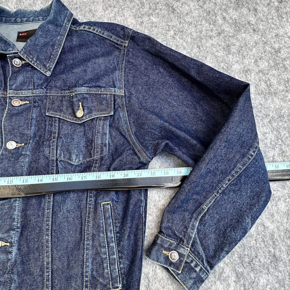 R.F.S Jeans Mens Medium Dark Wash Denim Trucker Jacket Indigo Cotton - Picture 4 of 13